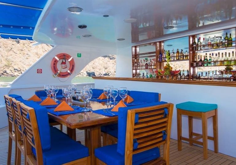 Ocean Spray Catamaran Galapagos First class cruise - AlFresco Dining Table