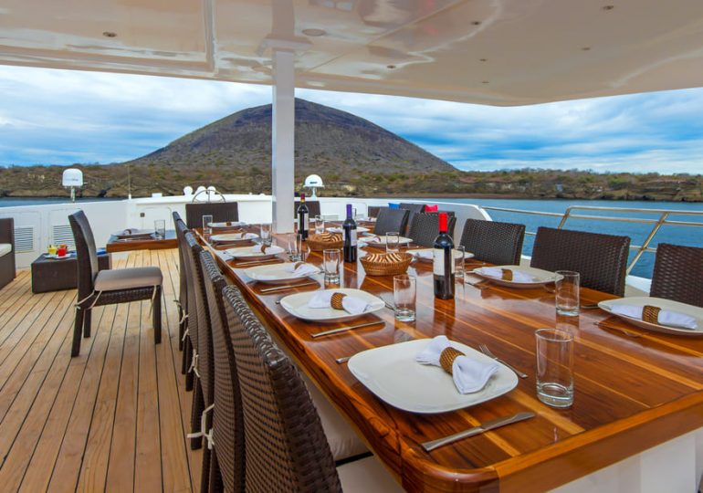Natural Paradise Galapagos Cruise-sun deck dining area